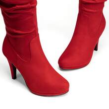 Women Fashion Thigh High Boots Comfortable Suede Leather High Heel Over The Knee Boots For Autumn & Winter Wearing - 紅色 - 查看 7