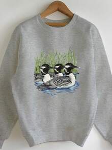 1 pieza.Sudadera casual de cuello redondo para mujer, 100% poliéster, con estampado geométrico de alce, tejido de punto, moda otoño/invierno. - Negro - Ver 5