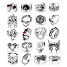 17IF 26-35 Pcs Vintage Silver Knuckle Rings Set For Women Men, Grunge Gothic Rings Chunky Aesthetic Snake Stackable Adjustable Punk Bulky Finger Alt Fairy Skull Frog Heart Star Flower Midi Ring Pack{Inchstyleinch:Inch21RedClowninch} - 21 紅小丑 - 查看 1