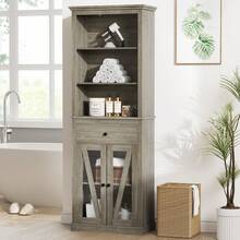 Mueble de baño alto estantería estrecha estantes cajón estilo rústico gris organizador almacenamiento baño hogar minimalista práctico compacto muebles - Gris - Ver 5