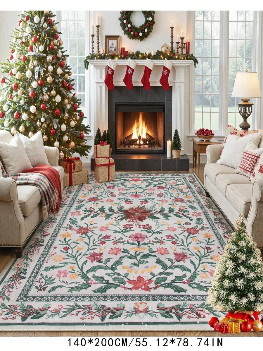 1 pièce Tapis de style boho moderne de jardin parisien floral pour le salon, tapis imprimé vintage rustique antidérapant pour la chambre, la salle à manger, le dortoir, le bureau, la décoration de la maison