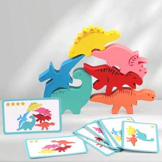 Children's Early Education Dinosaur Wooden Puzzle, Stacking Building Blocks Game, Balance Building Blocks Game, Develop Fine Motor Skills And Concentration, Fun Party Activity, Suitable For 3-9 Years Old Educational Toy, Ideal Gift For Children