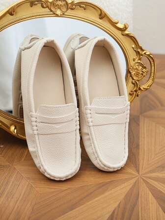 1 par de mocasines de suela blanda de unicolor para niños