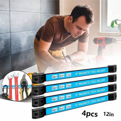 4-Piece 12-Inch Heavy Duty Magnetic Tool Holder Strip Set | Wall Mount Tool Organizer Rack For Garage & Workshop | Sturdy Alloy Steel With 10lb Weight Capacity