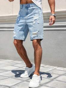 Men's Fashionable Distressed Denim Shorts Jorts