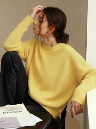 Knit Mix Elegant Women's Knit French Commuter Sweater, Casual Loose Fit Long Sleeve Crew Neck Pullover, Suitable For Autumn/Winter, Ideal For Christmas, Thanksgiving, New Year And Other Holidays, As Well As Valentine's Day, Back To School Season And Fall Fashion.