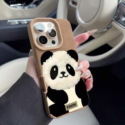 Panda Plush Phone Case Compatible With Apple 17 17 Air 17 Pro Max 16 15 14 13 12 11, Faux Leather Texture, Shock-Absorbing Anti-Scratch, Creative & Fashionable, Lightweight High-Quality, Ideal Gift For Friends And Family