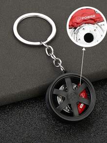 1pc Stylish Car Wheel - Shaped Keychain With Brake Caliper Detail, Perfect Auto - Themed Accessory - Black - View 6