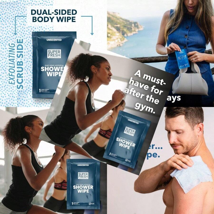 Super Fresh Shower Wipes Large Unscented Body Wipes For Rinse Bathing Personal Hygiene Gym Travel Camping Enriched With Aloe And Vitamin E 10 Individually Wrapped Disposable Sheets - 無香型 - 查看 1