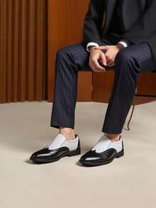 English Style Brogue Carved Men's Leather Shoes, New Preppy College Business Commute Office Party Formal Uniform Dress Slip-On Oxfords