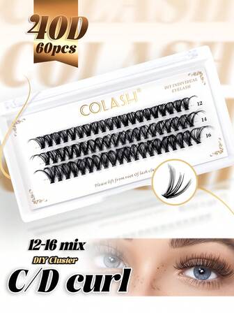 60 件/卷度：C/D/10D/20D/30D/40D/60D/Colash 假睫毛 自然外观假睫毛 60 件款式纤细蓬松假睫毛仿貂皮假睫毛猫眼睫毛柔软可重复使用簇状睫毛