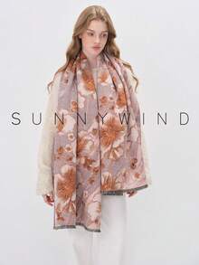 1 件优雅柔软孔雀和鹿水墨画百搭围巾，适合秋冬 - 淺粉色 - 查看 9