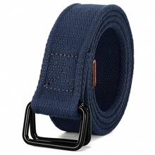 JASGOOD Men Canvas Double Ring Belt Plus Size Men Cloth Casual Belt For Jeans Pants{"Color_name":"DarkBlue","Size_name":"FitsWaistSize39\"-44\""} - 多色22 - 查看 1