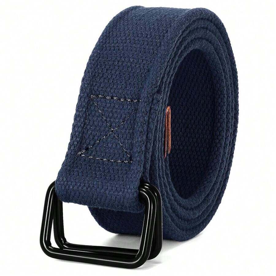 JASGOOD Men Canvas Double Ring Belt Plus Size Men Cloth Casual Belt For Jeans Pants{"Color_name":"DarkBlue","Size_name":"FitsWaistSize39\"-44\""} - 多色22 - 查看 1