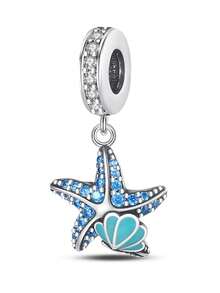 1 pièce en argent sterling 925, avec une étoile de mer coquillage, des perles de verre océaniques, un dauphin embrassant, une étoile de mer et une coquille luisantes, un poisson de mer lumineux, un hippocampe, un crabe, une étoile de corail colorée et une vague océanique, un pendentif avec perle de vague océanique blanche lunaire. Convient pour la création de bijoux sur le thème de l'océan.