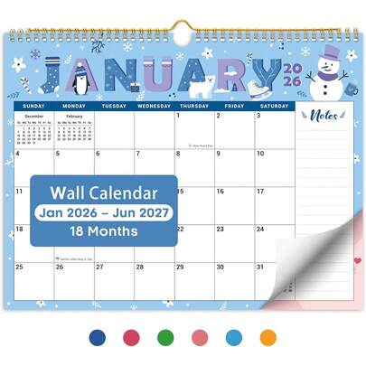 2026 Calendar,18-Month Wall Calendar Runs From Jan 2026 To Jun 2027, 11.5" X 14.7", Large Monthly Calendar With Twin-Wire Binding, Perfect For Home Or Office - Seasonal