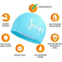 LENGLAGE Gorro De Natación para Mujeres Y Hombre, Gorras De Natacion para Cabello Largo, Gorras para Nadar para Adulto, Elásticos PU Gorro De Natación Impermeable de Antideslizante - Cielo Azul - Ver 5