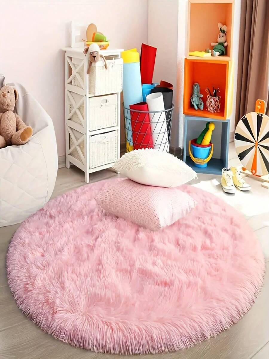 1pc Fluffy Pink Carpet, Plush & Soft, Suitable For Living Room, Bedroom, Bathroom, Game Room, Studio, Decorative Carpet, Holiday Decor, Washable - Pink - View 1