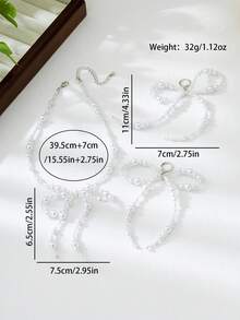 Set di 3 pezzi di gioielli alla moda con fiocco e perle finte, composto da orecchini, collana, adatto per abbigliamento quotidiano e da festa delle donne, regalo