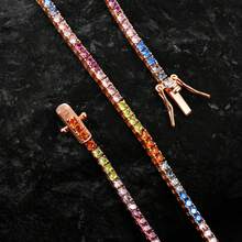 MDFUN Pulseira de Tênis para Mulheres, Pulseira Banhada a Ouro 14K com Zircônia Cúbica Colorida de 2mm, Joias de Elos de Tênis com Corte Redondo de CZ Arco-Íris, Presente