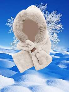 1pc Thermal Lined Ski Hat, Winter Outdoor Sports Beanie With Scarf, Warm Ear/Face/Neck Protection, Cute Plush Winter Sports Cap - Multicolor - View 8