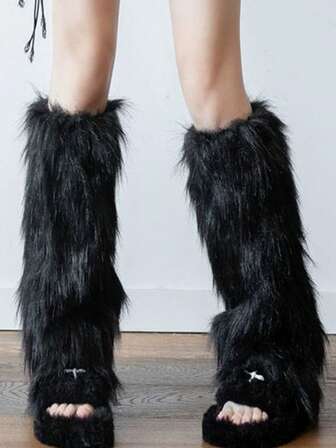 Women Girls Harajuku Fur Winter Furry Leg Warmer Lady Stockings Gothic Lolita Cosplay Sweet Lolita Warm Boots Furry Leg Warmers