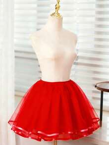 白色黑色洛丽塔可爱无骨蓬蓬裙角色扮演衬裙女式衬裙芭蕾舞裙配缎带情人节配饰 - 紅色 - 查看 6