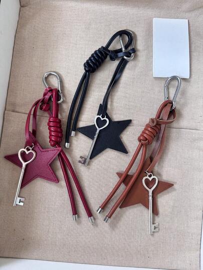 Llavero tejido con estrella de 5 puntas original con elemento de llave/cerradura, accesorio creativo y simple para llave de coche, accesorio decorativo para bolso, accesorios de coche, regalo para mujeres y hombres