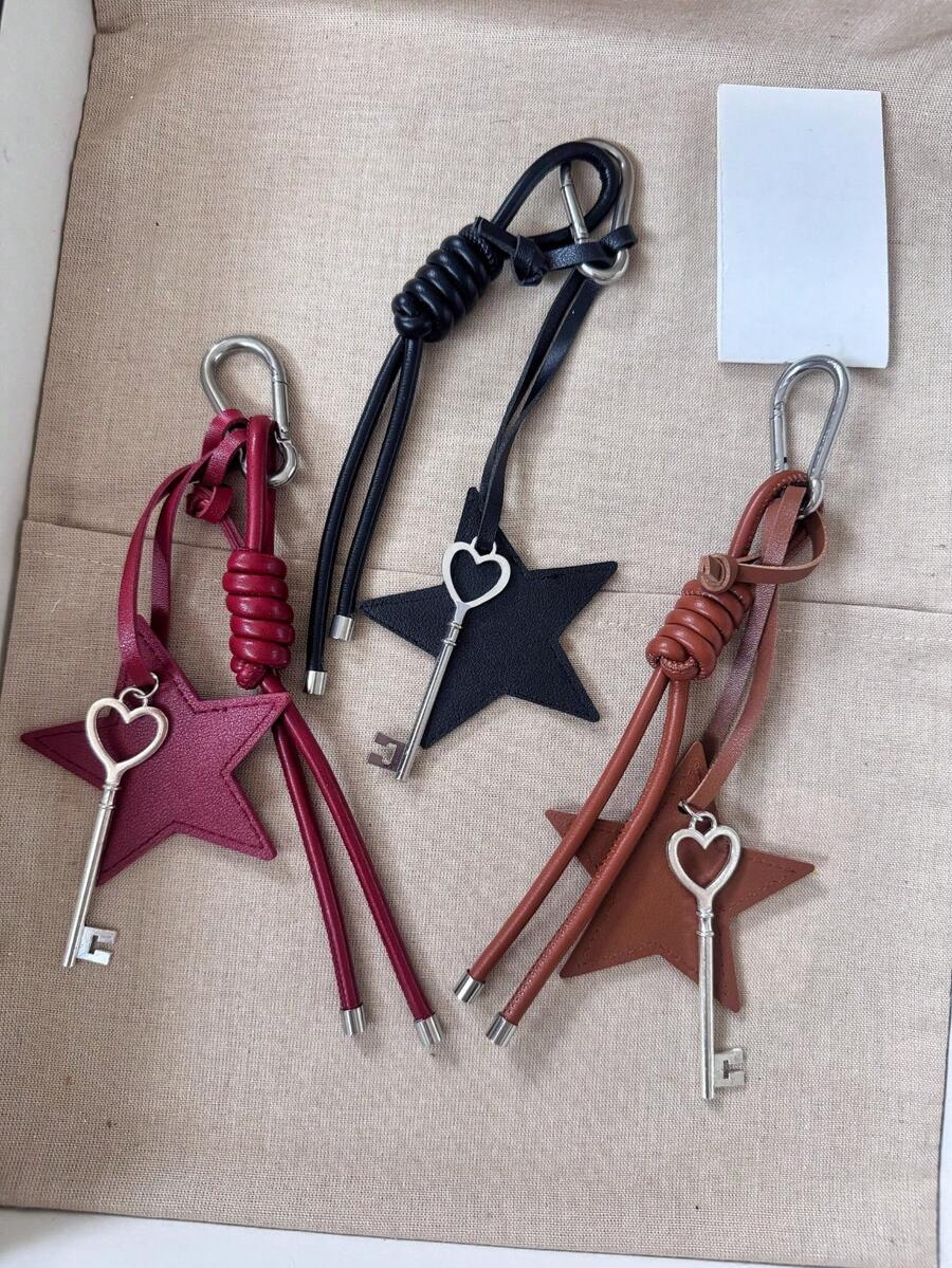 Original 5-Pointed Star Woven Key Chain With Key/Lock Element Simple Creative Car Key Chain Decorative Bag Accessory Car Accessories For Woman Gifts For Women Gifts For Men Phone Accessories - Multicolor - View 1