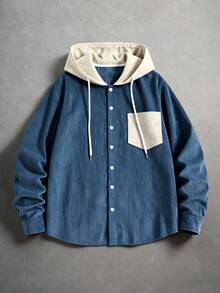 Herr Långärmad Färgblocksjacka med Dragsko och Manschetttyg Avslappnad Snygg Skolajacka För Vardagsbruk, Pendling, Mångsidig Vår/Höst Ny Stil, För Höst - Blå - Visa 7