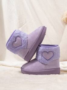 1双女童可爱粉色心形冬季保暖毛绒雪地靴