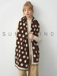 1 件女士波尔卡圆点涤纶百搭简约保暖围巾，适合秋冬季日常使用 - 咖啡色 - 查看 7