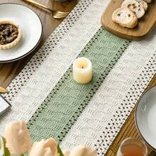 1pc Bohemian Style Tablecloth, Home Dining Table Decor Table Runner, Farmhouse Vintage Tablecloth Decor, Suitable For Living Room, Holidays, Bridal Shower Gifts - Green - View 4