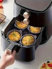 1 pieza/2 piezas/4 piezas/6 piezas Moldes de silicona negra para freír al aire - Moldes redondos antiadherentes para magdalenas y tartas con diseño de textura acanalada para pasteles, tartas de huevo, magdalenas - Accesorios de cocina duraderos para una cocción uniforme y fácil desmoldado, preparación de pasteles | Utensilios de cocina modernos | Material fácil de limpiar, accesorios de horneado