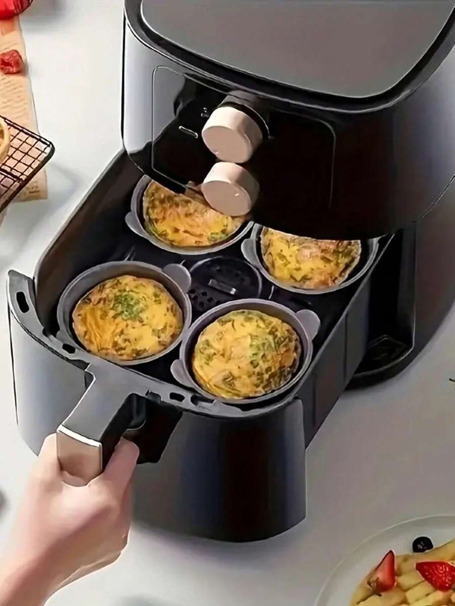 1 pieza/2 piezas/4 piezas/6 piezas Moldes de silicona negra para freír al aire - Moldes redondos antiadherentes para magdalenas y tartas con diseño de textura acanalada para pasteles, tartas de huevo, magdalenas - Accesorios de cocina duraderos para una cocción uniforme y fácil desmoldado, preparación de pasteles | Utensilios de cocina modernos | Material fácil de limpiar, accesorios de horneado