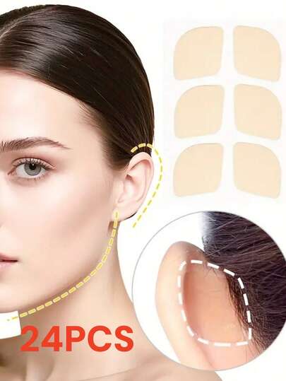 24pcs Invisible Ear Lifting Strips, Transparent Silicone Face Lift Tape For Cosplay, Facial Contouring, Daily Use & Parties, Sutiable For Sensitive Skin. Good Gifts For Halloween And Christmas.