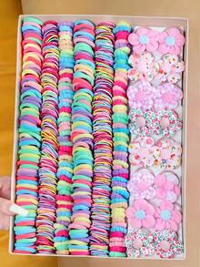 255pcs/Set Colorful Hair Scrunchies & Flower Hair Ties Combo, Includes Basic Hair Ties In Various Colors And Floral Patterned Hair Ties - Suitable For Girls And Women, Perfect For Ponytails, Parties, And Adorable Hairstyles, Great Gift Choice