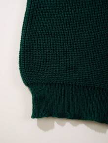 Jersey de punto texturizado casual y ligero, diseño minimalista, corte holgado con cuello redondo, apto para otoño/invierno, unisex - Verde Oscuro - Ver 7
