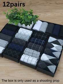 10 Pairs Men's Geometric Pattern Knitted Business Casual Mid-Calf Socks, Random Color (No Gift Box), Fall - Multicolor - View 10