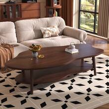 2 Layer Coffee Table Cloud Tea Table Modern Living Room Desk Shelf 80cm - Brown - View 3