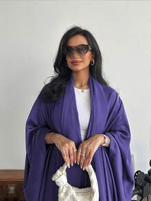 Bata suelta de unicolor con mangas de murciélago y pañuelo para la cabeza, estilo de Oriente Medio, Abaya primaveral - Morado - Ver 5