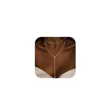Luxval Lariat Gold Necklace For Women, Dainty Long Necklace 14k Gold Plated/Silver Y-Shaped Pendant Necklaces  Beaded Chain Drop Necklaces Jewelry For Women Gifts{"Color_name":"Gold-Wavecz"} - Gold-wavecz - 查看 1