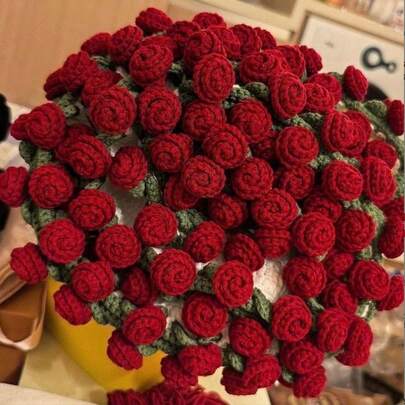 59'' Handmade Crochet Rose Blanket - Finished Knitted Throw Blanket - Ideal Home Décor & Gift For Mom On Mother's Day, Birthday, Valentine's Day (Red Rose)