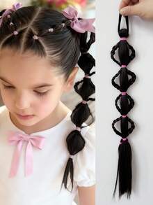 合成泡泡扭马尾高弹力假发女童辫子黑色马尾假发儿童1件 - 彩色 - 查看 9