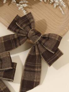 2个棕色格子发夹，优雅蝴蝶结鳄鱼夹，温暖可爱甜美日常发饰，复古格子发夹，适合青少年 - 棕色 - 查看 6
