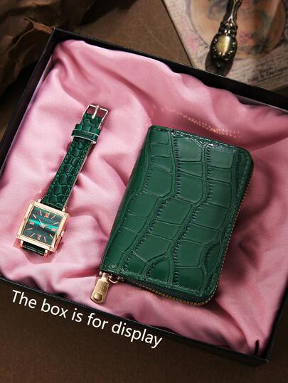 2pcs Women's Classic Fashion Elegant Luxurious Elegant PU Leather Watch And Wallet Set, Matching Pair, Suitable For Daily Wear, Campus Essential, Gift For Christmas, Halloween, Birthday