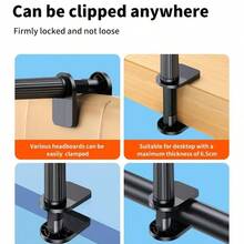 1 pieza Soporte de teléfono móvil con cuello de cisne, soporte de tableta con brazo flexible largo, pinza plana adecuada para cama/escritorio, soporte perezoso ajustable compatible con teléfonos móviles de 4 a 10.5 pulgadas (Negro) Soporte resistente