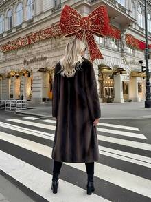 2025 Winter New Faux Fur Casual Fashion Vintage Stand Collar Loose Mid-Length Long Sleeve Women Faux Fur Coat - Coffee Brown - View 5