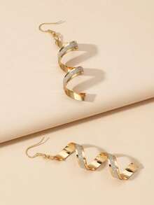 欧美风格个性化哑光百搭螺旋几何耳环 - 黑色 - 查看 3