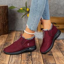 女士新款百搭轻便休闲运动鞋，时尚舒适保暖毛绒衬里一脚蹬冬季鞋 - 紅木色 - 查看 8